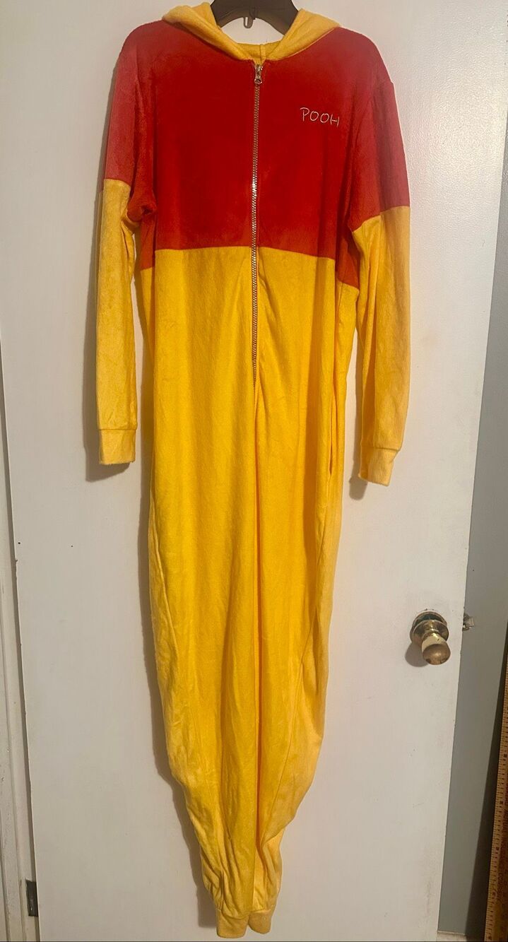 Disney Winnie the Pooh Adult Pajamas Costume Fleece Hooded Jumpsuit Large